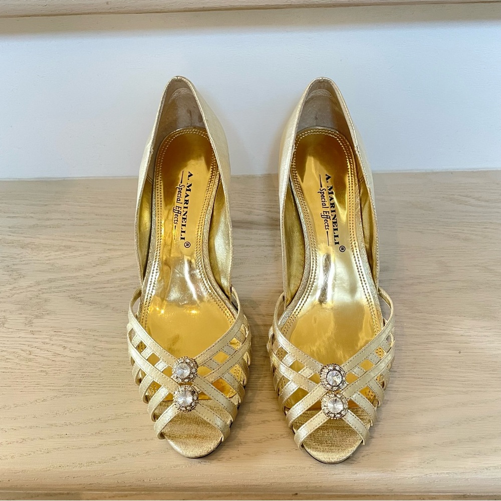 A. MARINELLI | Gold Heeled Open Toe Shoes